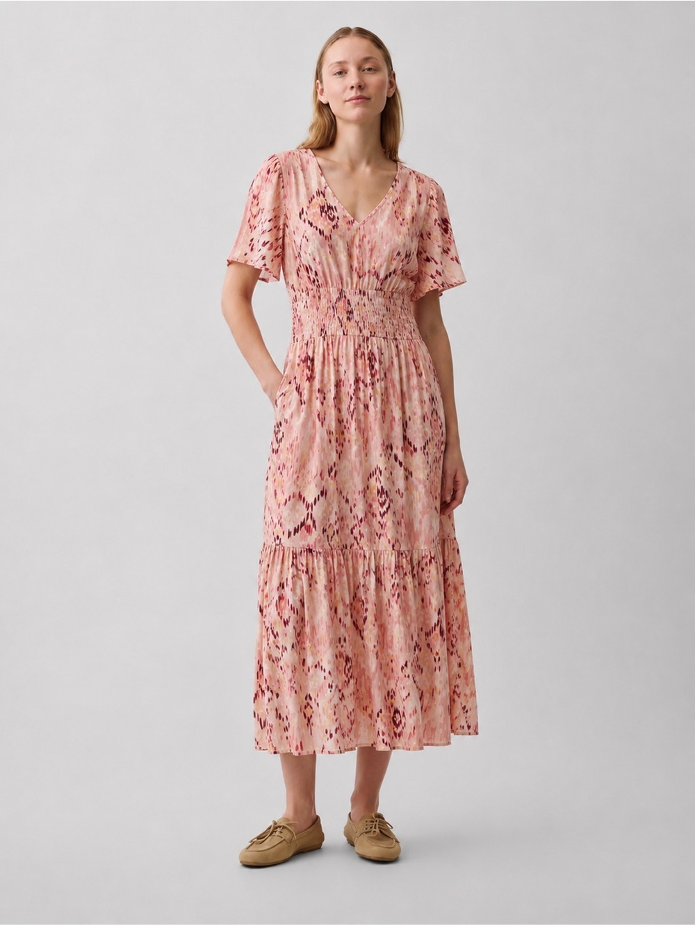 Knox Rose Pink Ikat Boho Midi Dress | Size Small